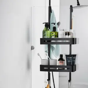 Source Factory Black Shower Room Shelving Bathroom Space Aluminum Wall Hanging 2 Layer Hanging Basket