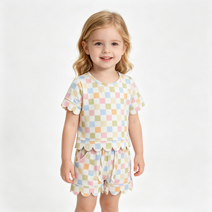 En Stock, Nueva Llegada, Conjuntos de Ropa de Verano para Bebés y Niñas Pequeñas, Diseño a Cuadros Coloridos, Venta al Por Mayor, Ropa Infantil de Boutique - Product Image 2