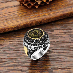 <span class=keywords><strong>Anello</strong></span> con sigillo duro in argento Sterling 925 Solomon da uomo con grande gemma in stile Vintage, Logo gratuito, adatto - Product Image 5