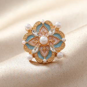 Vintage Floral imitação esmalte colar Pin Buckle para as mulheres elegante liga anti-exposição camisa pérola xale crachá chapeamento - Product Image 2