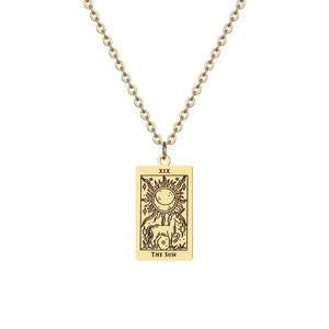 Collar con colgante de tarjeta <span class=keywords><strong>TAROT</strong></span> | Collar de acero de titanio unisex | Acero inoxidable PVD Color oro y acero - Product Image 5