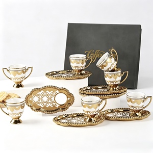Luxury <b>Ceramic</b> Coffee and Tea Mug Set Gold Rim Cup and Saucer Gift Box European Style 6 Piece Drinkware - Product Image 4