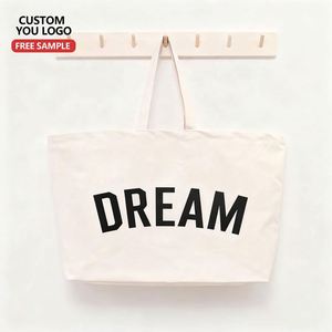 Custom Printed <b>Large</b> Recycle Grocery Tote <b>Bag</b> Heavy <b>Canvas</b> Shopping <b>Bag</b> with Zipper Closure and 10-15KG Capacity - Product Image 1