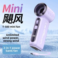 Kipas Tangan & Power Bank 2-in-1 ViVolt T500 Mini, Motor Brushless 4000mAh, 5 Baling-baling, Operasi Senyap untuk Penggunaan Luar Ruangan