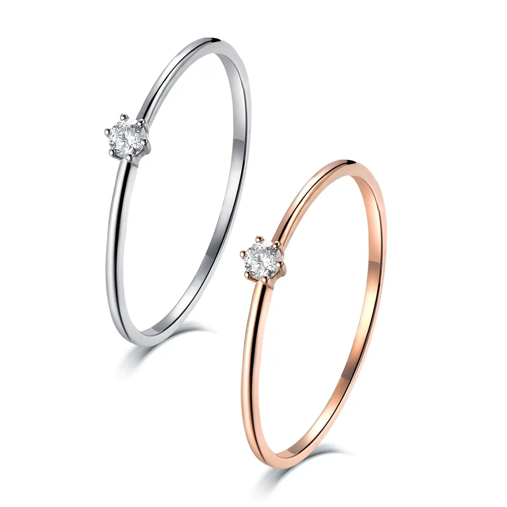 การออกแบบที่เรียบง่ายสุภาพสตรี18K Rose Gold Diamond Solitaire หมั้นแหวน