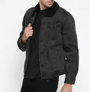 Джинсовая Заводская черная однотонная мужская джинсовая куртка с флисовой подкладкой