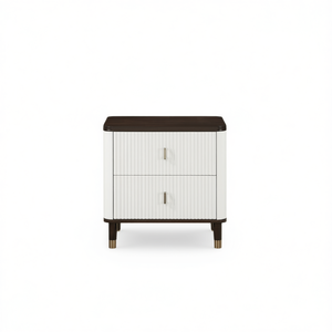 Comodino Bianco e Marrone a 2 Cassetti con Porta USB, Arredamento Moderno per Camera da Letto - Product Image 1