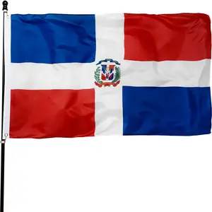 Kain poliester cetak Digital dua sisi kustom kualitas tinggi 3x5 kaki bendera dan spanduk Republik Dominika untuk Olahraga