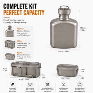 Titanium Canteen Kit Nesting Water Bottle Bushcraft Camping Mess Kit Outdoor Cooking Set OEM ODM - Product Image 3