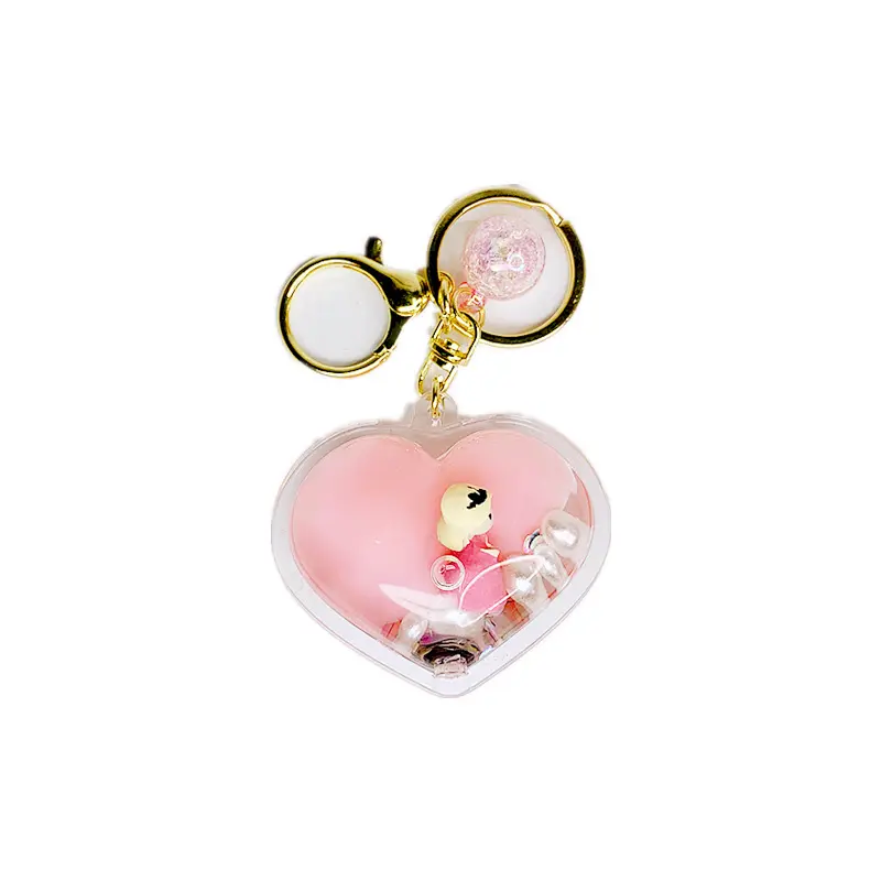 Wholesale creative love shape Princess liquid cartoon acrylic keychain pendant floating bottle bag pendant little gift