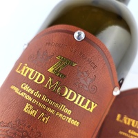 Etiqueta Autoadhesiva Personalizada de Fábrica para Botellas de Vino, con Relieve en Dorado, Rollo de Etiquetas de Cuero PU con Pedrería