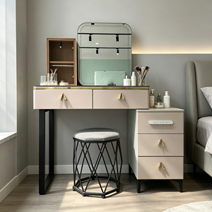 Modern Makeup <b>Vanity</b> With <b>Lighted</b> Mirror Storage Drawers Bedroom Dressing Table With Stool - Product Image 2