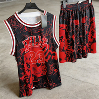 Ensemble maillot et short de basketball personnalisé imprimé graffiti, avec nom d'équipe, en maille respirante, pour hommes