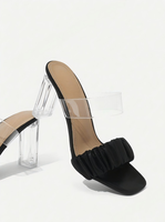 Sandales d'été légères à bout ouvert pour femmes, à talon épais, plateforme transparente en plastique, fermeture à bouton