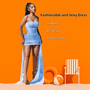 Robe Bandeau pour Femme avec Ruban Style Européen Américain Décontractée Filet Transparent Devant Taille XL pour Hiver <span class=keywords><strong>Printemps</strong></span> Automne - Product Image 3