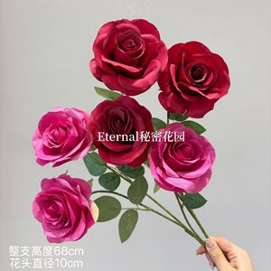Roses artificielles Secret Garden, fleurs en soie à trois têtes, bouquet pour mariage et décoration intérieure, branche unique - Product Image 4