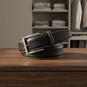 Ceintures formelles pour hommes, écologiques, imperméables, de qualité supérieure, en cuir de vache, avec boucle carrée en acier, robustes, style vintage, personnalisables, marron - Product Image 1