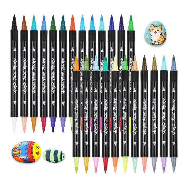 Acrylic Paint Marker Pens Dual Tips Two Colors Brush and Dot Tips Art Markers for DIY Painting Drawing