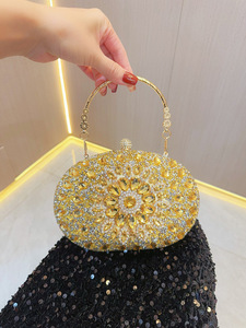 New Cross-border Polyester Women's European-American Retro Handbag Diamond-encrusted Small <b>Clutch</b> Crossbody Evening Bag Tanjing - Product Image 3