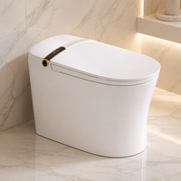 WC intelligent avec siège chauffant, fonction lavage féminin, télécommande, cuvette allongée en céramique, à poser au sol, chasse d'eau par siphon, design moderne