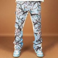Pantalon cargo évasé à poches empilées Jeans à imprimé arbre Pantalon Homme Patchwork Jeans à imprimé forêt camouflage