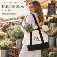 Sac fourre-tout en toile personnalisé avec logo, longues poignées, bordure noire, poche avant, monogramme brodé, sac à main pour femme, pour les trajets quotidiens