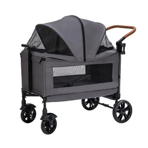 Large Oxford Fabric Foldable Outdoor Wagon Dog Pram Stroller 4 Wheel Removable Carrier Animal Stroller Dog Pram Stroller