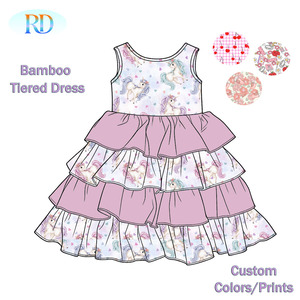 Vestito a Strati in Bambù per Bambine, Abito con Stampa Personalizzata e Volant, Morbido e Traspirante, per Uso Quotidiano e Giochi Estivi - Product Image 6