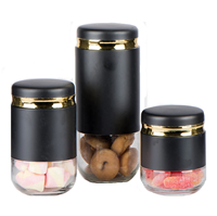 900ml 570ml 370ml Wadah Makanan Kaca Berlapis Logam Hitam untuk Dapur Rumah, Stoples Kaca untuk Kopi, Permen, Kacang