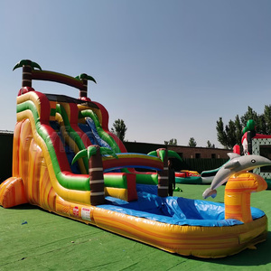 Toboggan aquatique gonflable sur le thème du volcan avec piscine à jets d'eau et mur d'escalade, double toboggan gonflable pour enfants, amusement estival <span class=keywords><strong>en</strong></span> plein air - Product Image 5