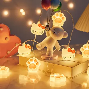 Venta al por mayor 3D Anime Kitty LED String Light al aire libre de cobre con pilas Festival de vacaciones fiestas de cumpleaños Navidad niños