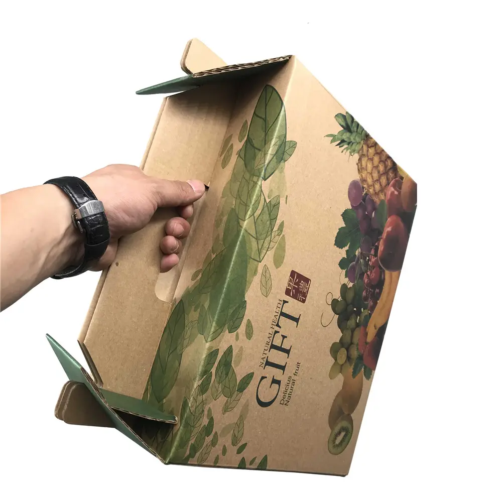 Lipack özel geri dönüşümlü meyve ve sebze oluklu kağit kutu Logo baskılı katlanır ambalaj kağıt kutu kağit kutu kalıp kesim kolu ile