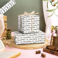 Papier d'emballage cadeau d'anniversaire en rouleau, recyclable, motif bougie dessiné à la main noir et blanc, style minimaliste, pour fête