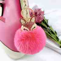 Porte-clés Pompon en Fausse Fourrure de Lapin Mignon, Tête de Renard en Peluche avec Strass pour Sacs à Main Femme, Breloques et Anneaux de Clés Moelleux