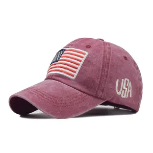 Logo personalizzato ricamo lettera USA bandiera nazionale modello berretto in rete traspirante moda cappello da Baseball sportivo lavato in cotone a 6 pannelli