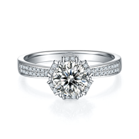 Cincin Perak Sterling 925 Grosir, Berhiaskan Moissanite Bulat dengan Setting Prong, Lapisan Rhodium, Perhiasan untuk Wanita