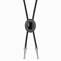1 pièce - Cravate bolo vintage ovale en pierre noire réglable avec pendentif en alliage de zinc et cordon en cuir PU pour hommes et femmes