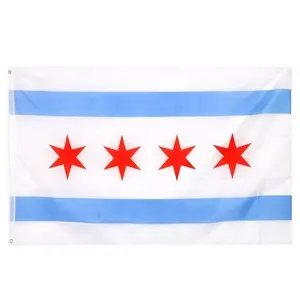 Ready to Ship 100% Polyester 3x5ft Stock Blue Stripes Red Stars US IL City of Chicago Flag