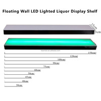 Présentoir à liqueur mural flottant éclairé par LED 6 pouces de profondeur avec support de trépied 16 | 24 | 30 pouces Options d'étagère de présentation de bouteilles d'alcool