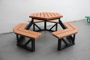 100% Wood <b>Garden</b> <b>Table</b> Set,street <b>and</b> Park <b>Table</b> with <b>Benches</b> Camping <b>Table</b> with Umbrella Hole - Product Image 4