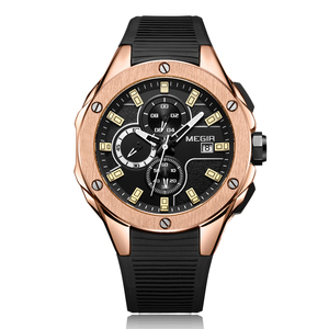 Montres-bracelets à quartz pour hommes MEGIR 2053G, chronographe sport, bracelet en silicone, nouveauté, qualité supérieure, prix abordable, vente en gros d'usine - Product Image 3