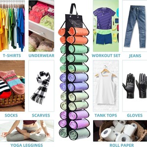 Bolsa de almacenamiento colgante de doble cara con 24 compartimentos para ropa, toallas, pantalones de yoga, organizador transparente para la parte posterior de la puerta, montado en la pared - Product Image 1