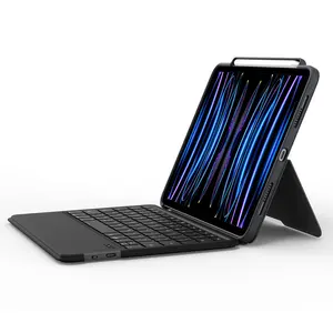 لوحة مفاتيح لا سلكية مضادة للصدمات مضادة للماء 2024 مع لوحة إضاءة خلفية Trackpad لجهاز iPad Pro 11.12.9 وiPad Air 10.9 وiPad mini