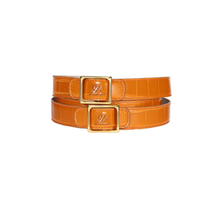 Cinturón de Cuero de Cocodrilo PU con Hebilla Cuadrada Dorada de 3 cm, Cinturones de Moda para Hombre y Mujer - Product Image 1