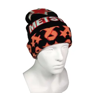 Cappello da uomo in maglia di lusso in acrilico hip-hop cappello freddo jacquard star streetwear con risvolto berretto da sci personalizzato stampato