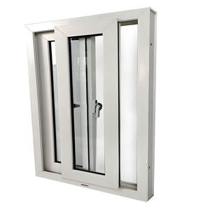 An toàn <span class=keywords><strong>uPVC</strong></span> đôi tráng men trượt cửa sổ mờ với màn hình từ & thép không gỉ lưới ngang mở khung nhựa - Product Image 1