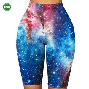 Customized galaxy legging women shorts spandex sublimation all over print space short tights for ladies