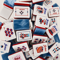 Set Mahjong Amerika 4-Lapis Berukir, Edisi Mint Marbled 160 Ubin Butik, Tema Ocean Breeze untuk Acara Sosial Elit