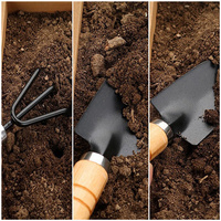 Set di 3 Attrezzi da Giardinaggio con Manico in Legno, Paletta in Ferro, Mini Vanga per Piantare Fiori in Vaso, Scavatrice per Dissodare il Terreno, Fai-da-Te, Industriale, OEM