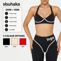 Ensemble de yoga pour femme, color block, avec soutien-gorge de sport dos ouvert et leggings taille haute, effet push-up, respirant, vente en gros, logo personnalisé